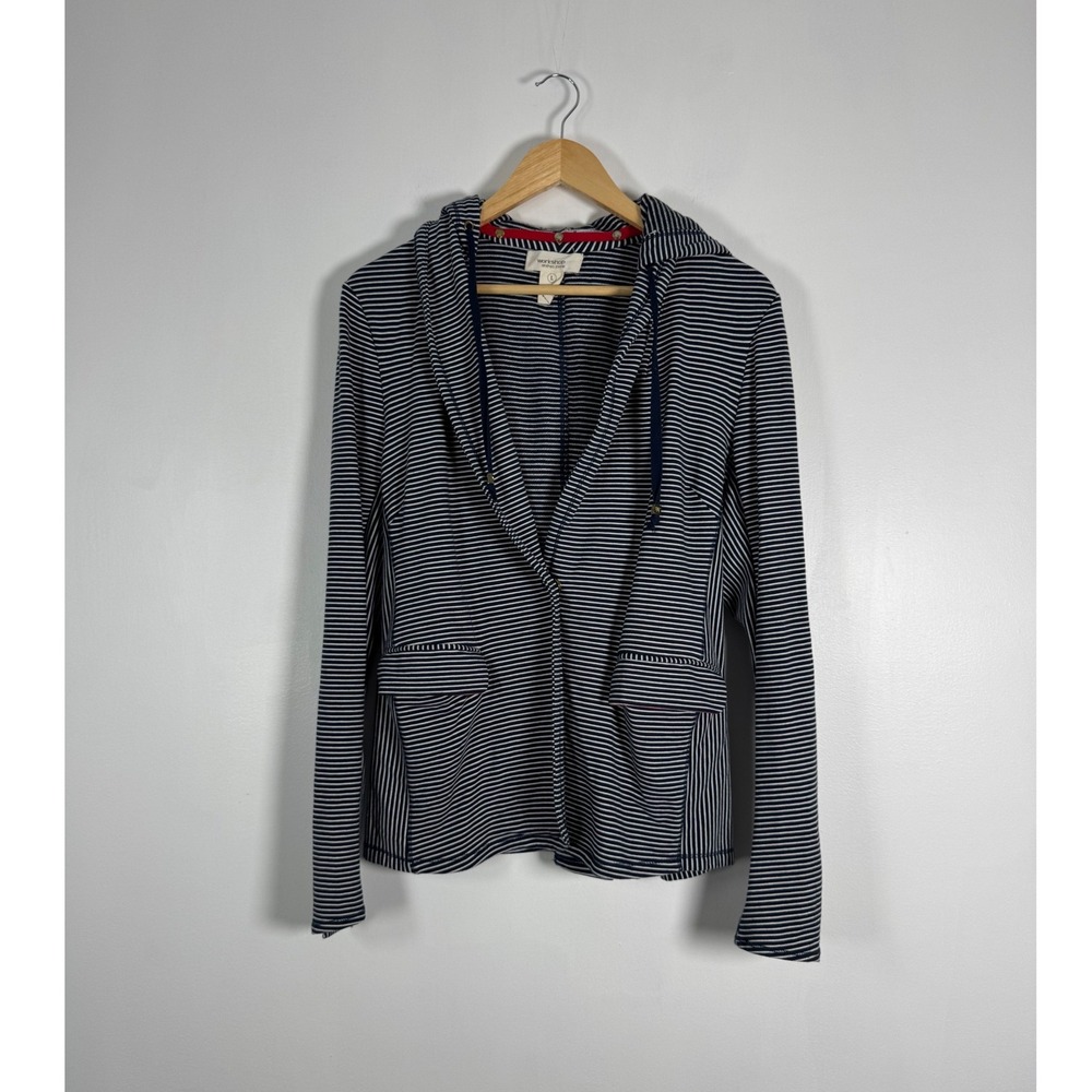 Nautical Workshop Andrea Jovine Women L Hooded Blazer Navy Blue White Striped
